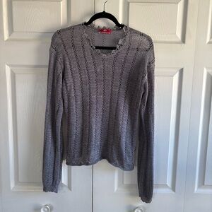 Pampolina Grey Knit Crochet Long Sleeve Top Grunge Romantic Goth Whimsical L